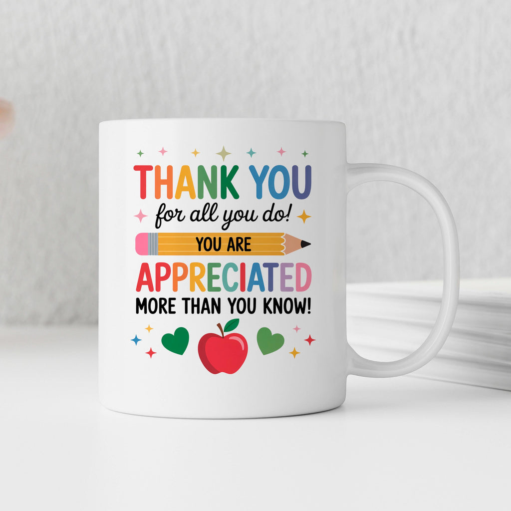 Teacher Appreciation Mug - Colorful Ceramic Coffee Cup | Thank You Gift