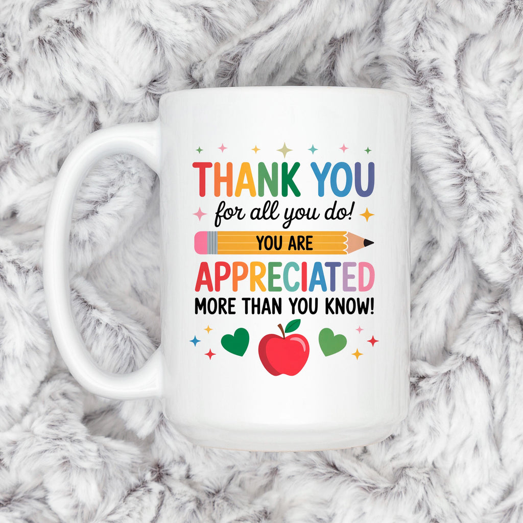 Teacher Appreciation Mug - Colorful Ceramic Coffee Cup | Thank You Gift