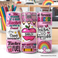 Pink Teacher Life 20oz Personalized Tumbler With Lid and Stainless Steel Straw, Inspirational Educator Appreciation Gift Cup