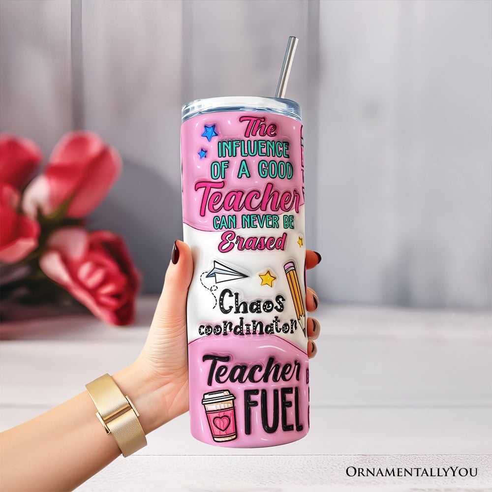 Pink Teacher Life 20oz Personalized Tumbler With Lid and Stainless Steel Straw, Inspirational Educator Appreciation Gift Cup