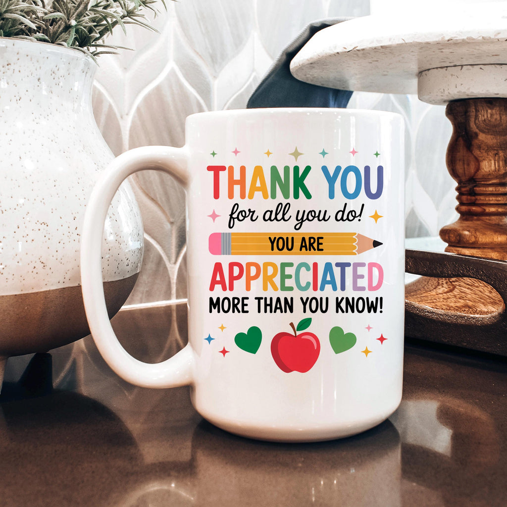 Teacher Appreciation Mug - Colorful Ceramic Coffee Cup | Thank You Gift
