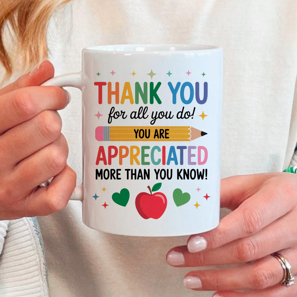 Teacher Appreciation Mug - Colorful Ceramic Coffee Cup | Thank You Gift